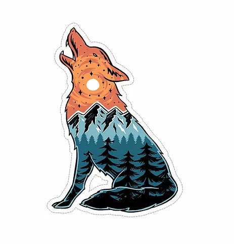 waterproof vinyl howling wolf landscape sticker cabana