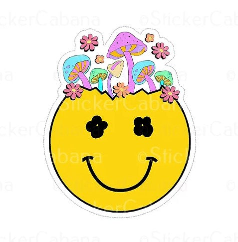 90's lsd smiley face magic mushrooms sticker cabana waterproof vinyl